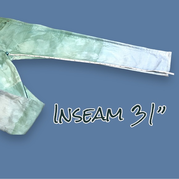 Originally White Slim Boyfriend Style Jeans Ombre Dip Dyed in Sage. Size 26 - Picture 9 of 11